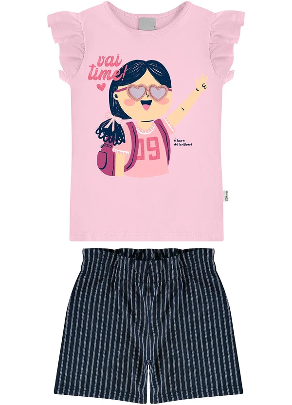 Malwee Kids - Conjunto Vai Time com Bordado Rosa Claro 2