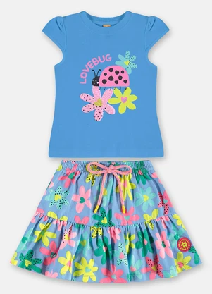 Up Baby - Conjunto Verão Blusa e Saia Florida Azul - UP BABY