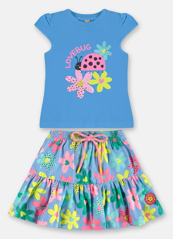 Up Baby - Conjunto Verão Blusa e Saia Florida Azul 2
