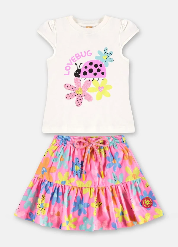 Up Baby - Conjunto Verão Blusa e Saia Florida Branco 2