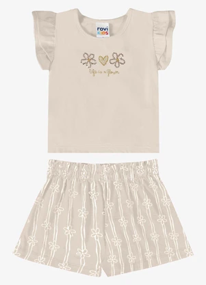 Rovi Kids - Conjunto Verão Menina com Lantejoulas Bege - ROVI KIDS