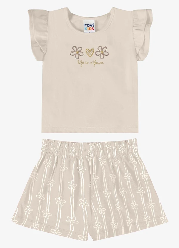 Rovi Kids - Conjunto Verão Menina com Lantejoulas Bege