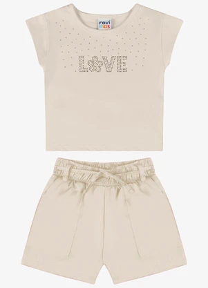 Rovi Kids - Conjunto Verão Menina com Strass Bege - ROVI KIDS