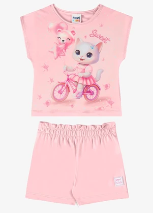 Rovi Kids - Conjunto Verão Menina com Strass Rosa - ROVI KIDS