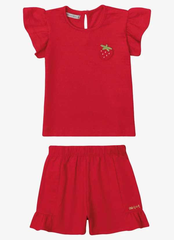Trick Nick - Conjunto Verão Menina Curto com Patch Vermelho