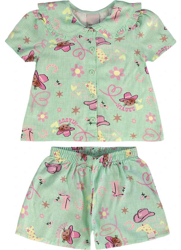 Malwee Kids - Conjunto Verde Água Country Evasê