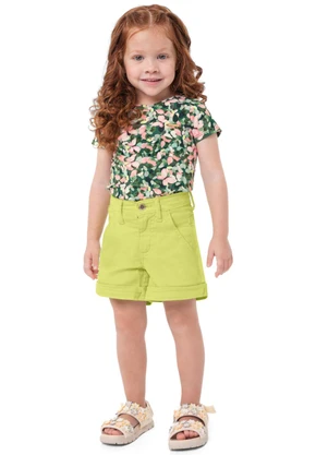 Carinhoso - Conjunto Verde Floral com Sarja Menina - CARINHOSO