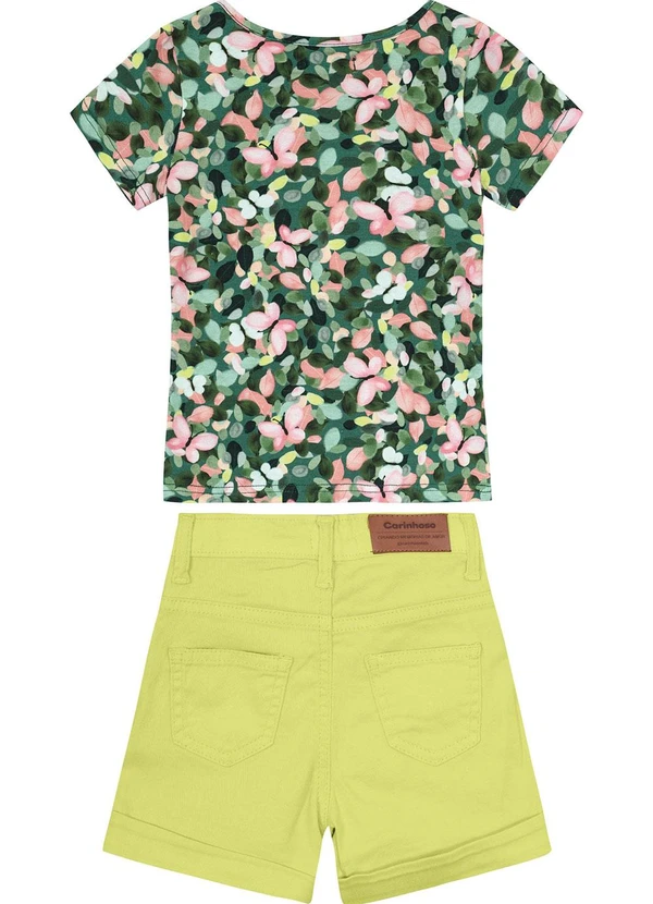 Carinhoso - Conjunto Verde Floral com Sarja Menina 3