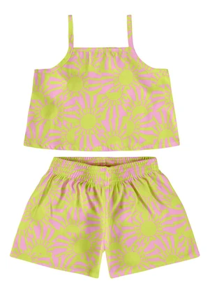 Malwee Kids - Conjunto Verde Limão Sol Cropped Menina - MALWEE KIDS