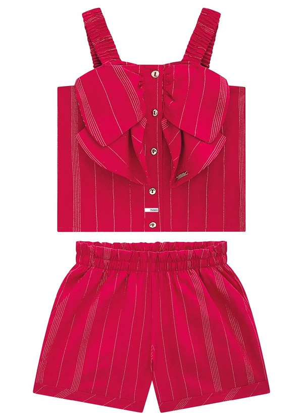 Carinhoso - Conjunto Vermelho Clochard em Lurex Menina