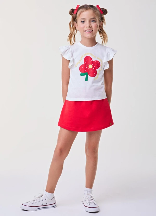 Bimbi - Conjunto Vermelho com Estampa de Flor Vermelho