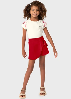 Carinhoso - Conjunto Vermelho Floral com Laço Menina - CARINHOSO