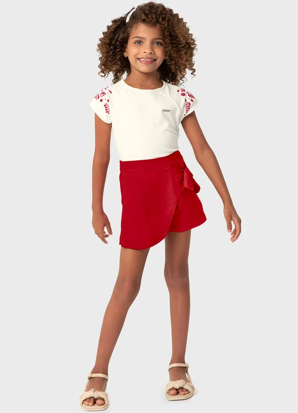 Carinhoso - Conjunto Vermelho Floral com Laço Menina