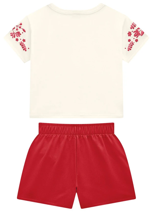 Carinhoso - Conjunto Vermelho Floral com Laço Menina 3