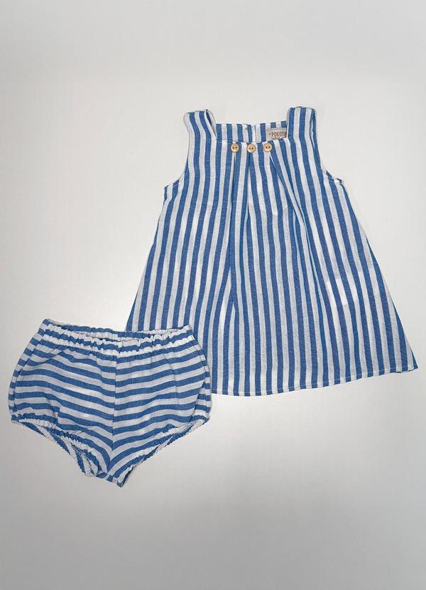 Pokótinha - Conjunto Vestido e Shorts em Tecido Touch Azul 1