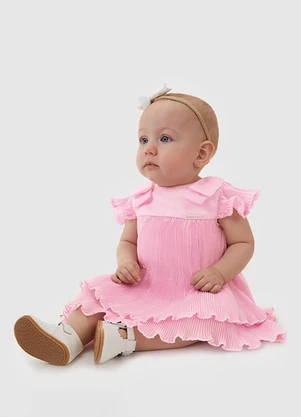 Carinhoso - Conjunto Vestido Plissado Rosa - CARINHOSO