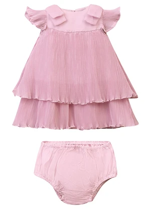 Carinhoso - Conjunto Vestido Plissado Rosa - CARINHOSO