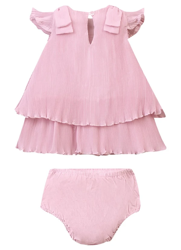 Carinhoso - Conjunto Vestido Plissado Rosa 3