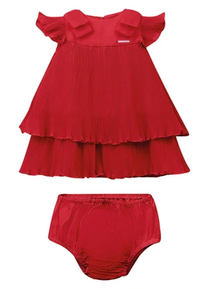 Carinhoso - Conjunto Vestido Plissado Vermelho - CARINHOSO
