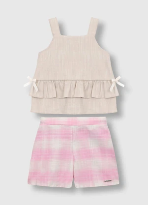 Carinhoso - Conjunto Vichy com Laço Rosa - CARINHOSO