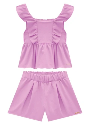 Carinhoso - Conjunto Violeta em Crepe com Babados Menina - CARINHOSO