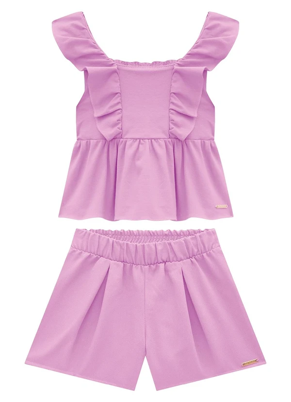 Carinhoso - Conjunto Violeta em Crepe com Babados Menina