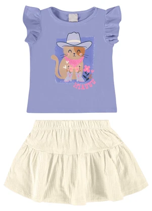 Malwee Kids - Conjunto Violeta Gatinho Country Evasê Menina - MALWEE KIDS