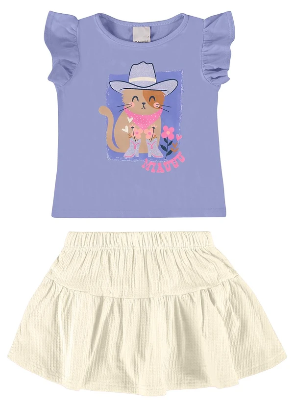Malwee Kids - Conjunto Violeta Gatinho Country Evasê Menina 2