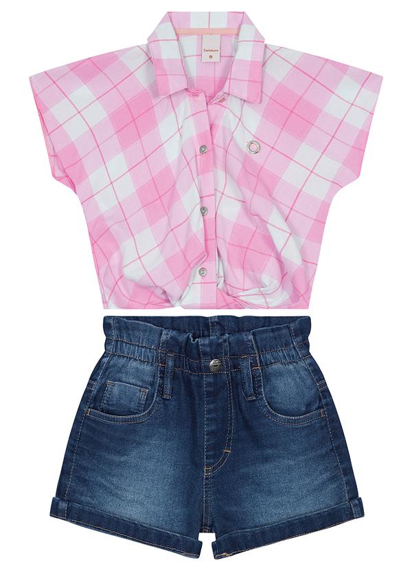 Carinhoso - Conjunto Xadrez com Jeans Menina Rosa