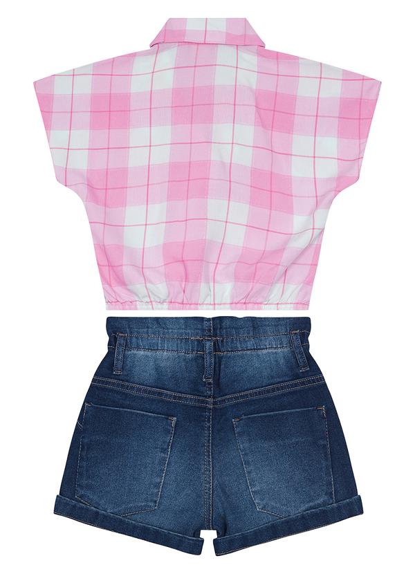 Carinhoso - Conjunto Xadrez com Jeans Menina Rosa 2