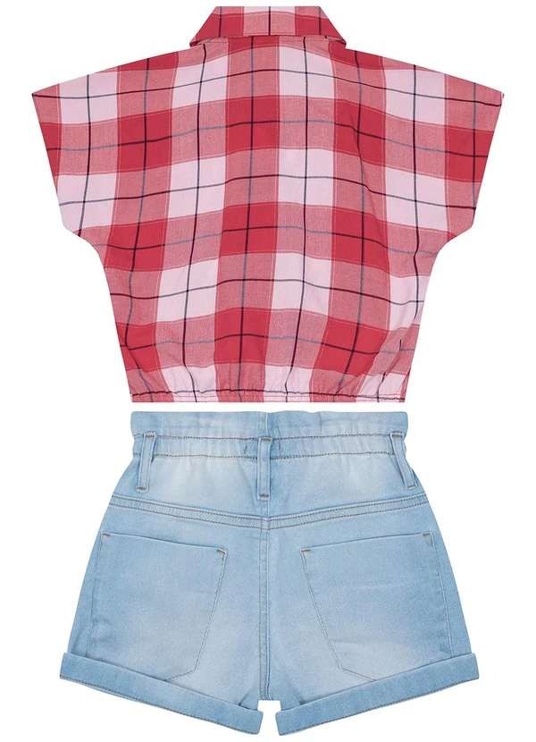 Carinhoso - Conjunto Xadrez com Jeans Menina Vermelho 2