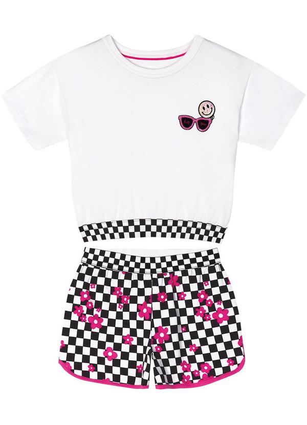 Marisol - Conjunto Xadrez Curto Menina Branco