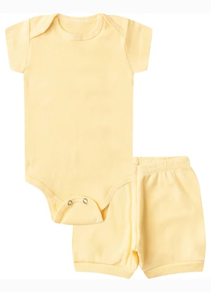 Select - Kit Body Bebê Curto Canelado 2 Peças Amarelo - SELECT