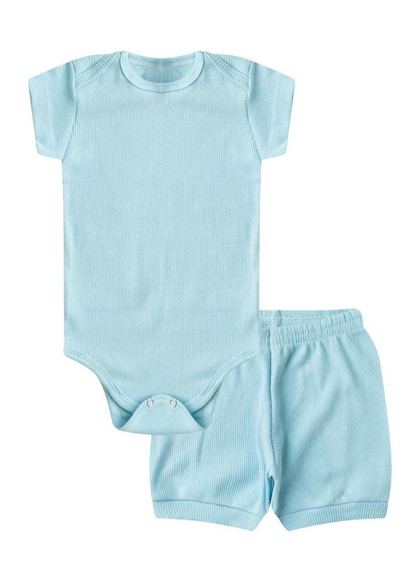 Select - Kit Body Bebê Curto Canelado 2 Peças Azul