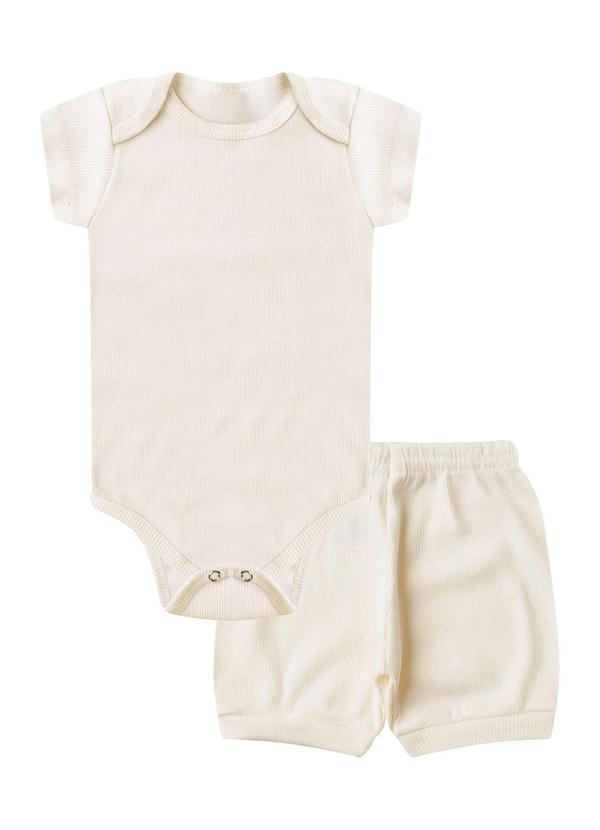 Select - Kit Body Bebê Curto Canelado 2 Peças Bege