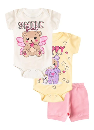 Select - Kit Body Infantil Curto 3 Peças Bege - SELECT