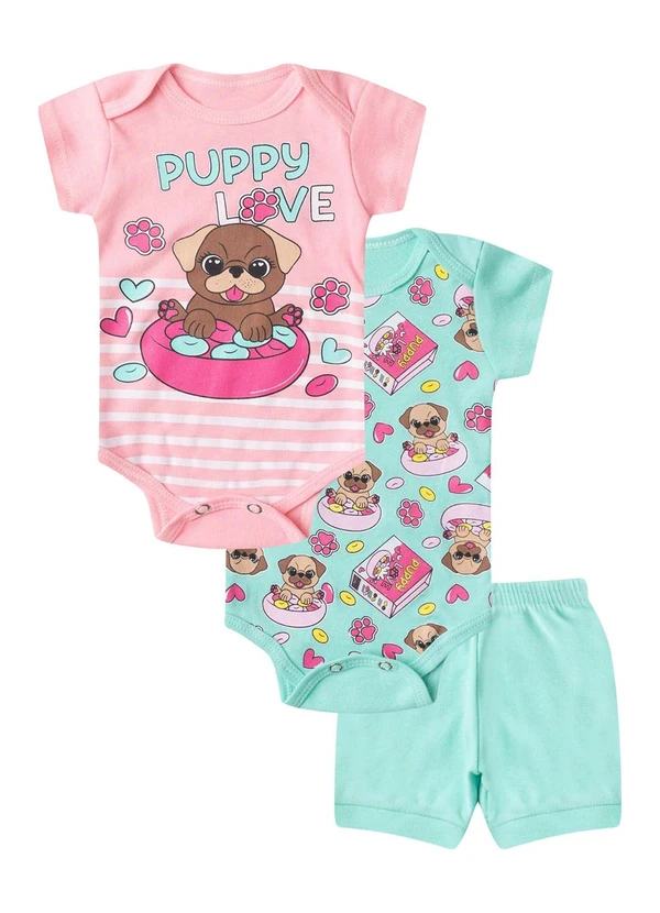 Select - Kit Body Infantil Curto 3 Peças Rosa