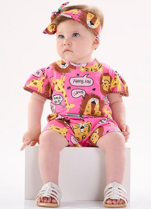 Up Baby - Macaquinho e Faixa de Cabelo Bebê Rosa