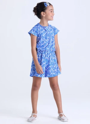 Vida Costeira - Macaquinho Infantil Feminino Floral Azul - VIDA COSTEIRA