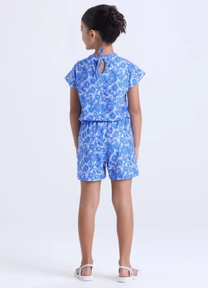Vida Costeira - Macaquinho Infantil Feminino Floral Azul - VIDA COSTEIRA