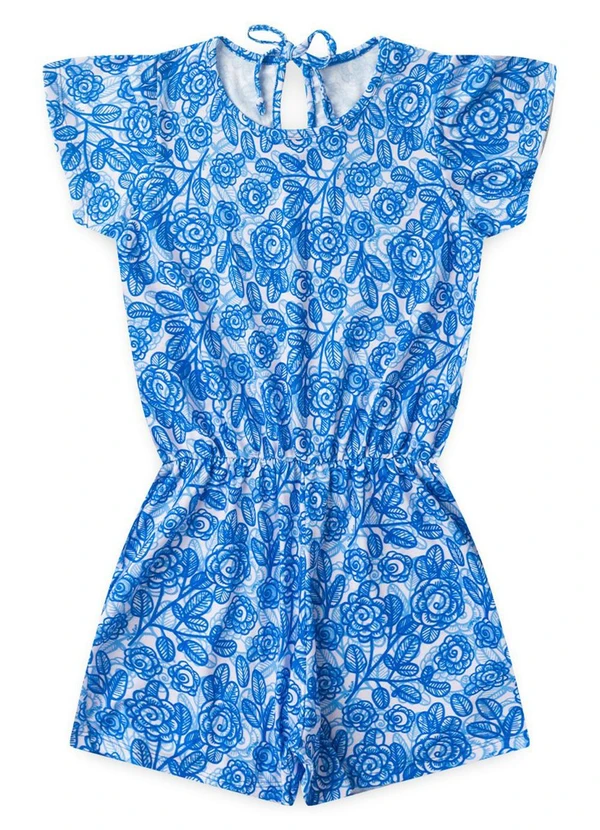 Vida Costeira - Macaquinho Infantil Feminino Floral Azul 3