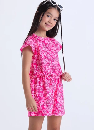 Vida Costeira - Macaquinho Infantil Feminino Floral Rosa - VIDA COSTEIRA