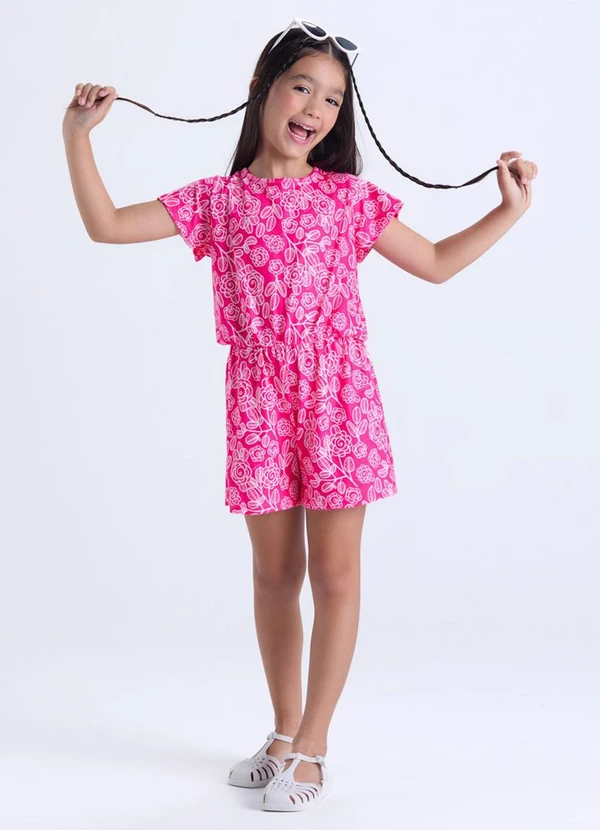 Vida Costeira - Macaquinho Infantil Feminino Floral Rosa 1