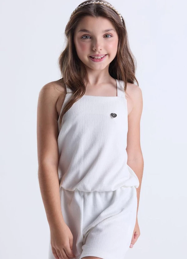 Vida Costeira - Macaquinho Infantil Feminino Rustique Branco  2