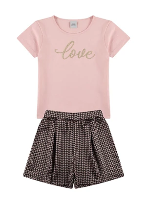 Vida Costeira - Onjunto Infantil Menina Jacquard Coração Rosa - VIDA COSTEIRA