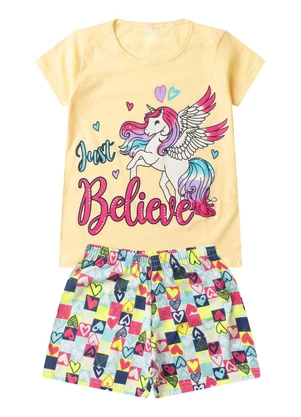 Select - Pijama Infantil Menina Curto Algodão Amarelo - SELECT