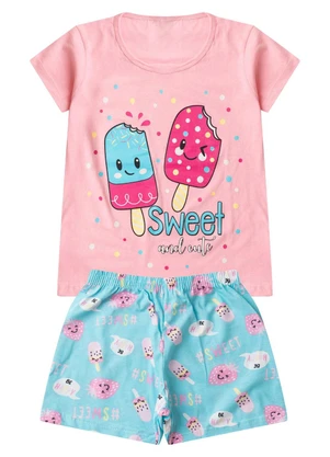 Select - Pijama Infantil Menina Curto Algodão Rosa - SELECT