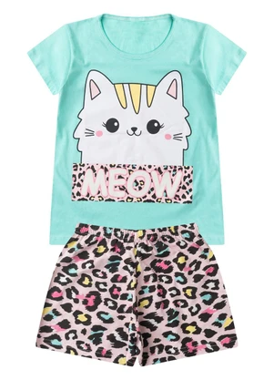 Select - Pijama Infantil Menina Curto Algodão Verde - SELECT