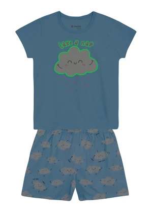 Brandili - Pijama Infantil Menina em Meia Malha Azul - BRANDILI