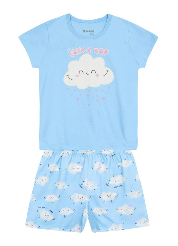 Brandili - Pijama Infantil Menina em Meia Malha Azul